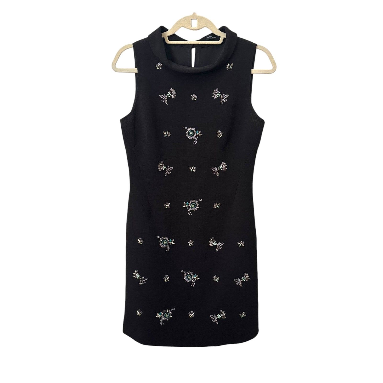 Karen Millen Floral Embroidered Sleeveless Mini Dress Black Sz6